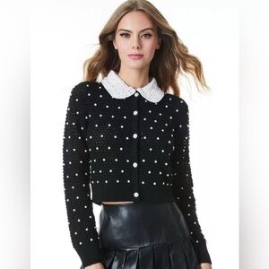 NWOT Alice + Olivia Collins Pearl Embellish Collar Crochet Cardigan Sweater XS